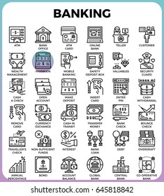 Banking concept detailed line icons set in modern line icon style concept for ui, ux, web, app design