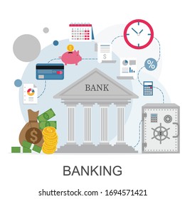 Infografía del concepto bancario. Iconos vectores de análisis financiero, banca en línea y conceptos de control de pagos.