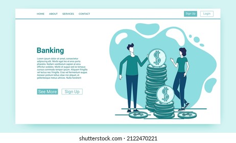 Banking.The concept of banking operations.Loans and finance.An illustration in the style of a green landing page.