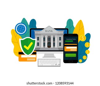 Banking concept, protection payment, bank financing. Vector flat illustration. EPS 10.