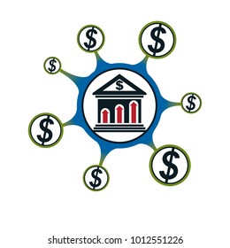 Banking conceptual logo, unique vector symbol. Banking system. The Global Financial System. Circulation of Money.