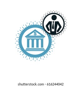 Banking conceptual logo, unique vector symbol. Banking system. The banker, successful businessman.