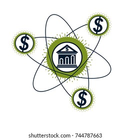 Banking conceptual logo, unique vector symbol. Banking system. The Global Financial System. Circulation of Money.