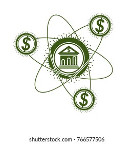 Banking conceptual logo, unique vector symbol. Banking system. The Global Financial System. Circulation of Money.