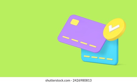 Banking credit debit card change exchange banner copy space 3d icon realistic vector illustration. Financial success transaction business currency digital account payment transfer approved operation