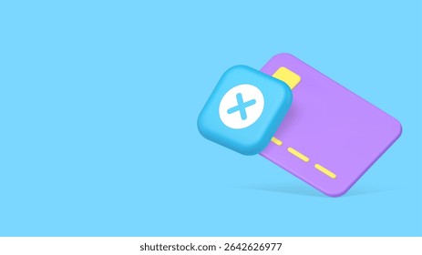 Banking credit debit card error reject payment cancel copy space banner. Financial bank account pay problem transfer client user bankruptcy e money shopping refuse transaction