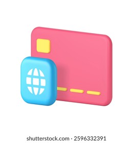 Banking credit debit card financial global cashless payment 3d icon realistic vector illustration. Online shopping digital finance bank transaction e money transfer commercial technology service