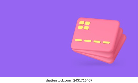 Banking credit debit card stack financial transaction service banner with copy space 3d icon realistic vector illustration. Digital e money shopping payment bank account electronic currency transfer