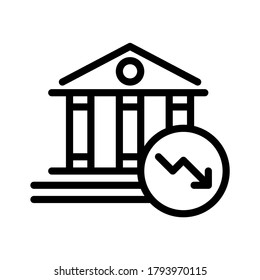 Banking crisis, low graph icon. Line vector. Isolate on white background.