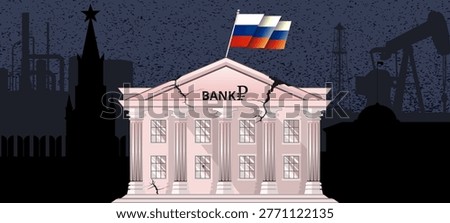 Banking Crisis in Russia concept. Ruble crash, Embargo of oil, Russo Ukrainian war, sanctions, price cap banner, background. Global trade, economic, border relationship