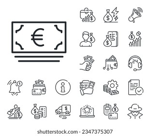 Banking currency sign. Cash money, loan and mortgage outline icons. Cash money line icon. Euro or EUR symbol. Euro currency line sign. Credit card, crypto wallet icon. Inflation, job salary. Vector