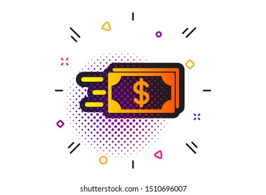 Banking currency sign. Halftone circles pattern. Transfer Cash money icon. Dollar or USD symbol. Classic flat money transfer icon. Vector