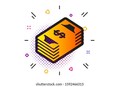 Banking currency sign. Halftone circles pattern. Cash money icon. Dollar or USD symbol. Classic flat usd currency icon. Vector