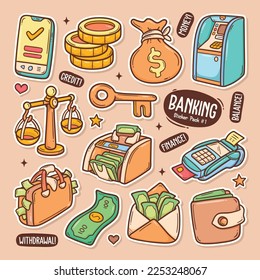 Banking Cute Doodle Vector Sticker Collection