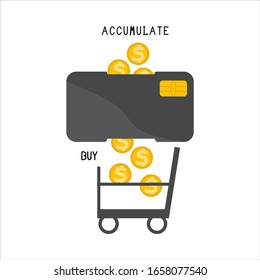 Banking, debit card, accumulating money and spending money on purchases, vector illustration for business, banks, sites