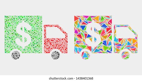 Banking delivery mosaic icon of triangle elements which have various sizes and shapes and colors. Geometric abstract vector design concept of banking delivery.