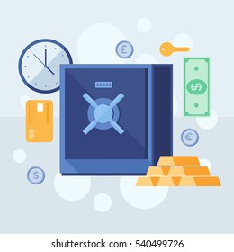 Banking deposits. Bank deposited the money, finances, transfers, currency, deposits. Modern flat design concept for web banners, web sites, printed materials, infographics.