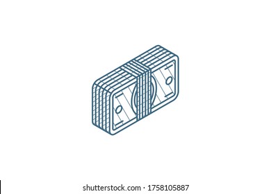 banking, dollar money bundle banknotes isometric icon. 3d vector illustration. Isolated line art technical drawing. Editable stroke