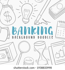 Banking Doodle Banner Icon. Work Vector Illustration Hand Drawn Art. Line Symbols Sketch Background.