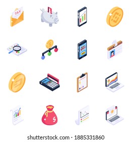 
Equipos bancarios y análisis de negocios Isometric Icons 