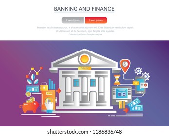 
Banking and finance, a banner for the site. Modern flat conceptual web banner. Landing page template. Conceptual vector illustration for graphic design and web design. Concept.
