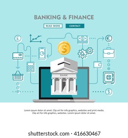 Banking and finance. Concept website template. Vector illustration. Modern flat design.