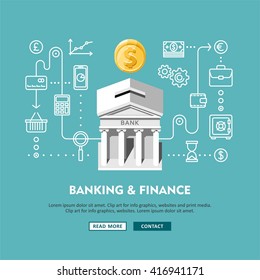 Banking and finance. Concept website template. Vector illustration. Modern flat design.