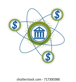Banking and Finance conceptual logo, unique vector symbol. Banking system. The Global Financial System. Circulation of Money.