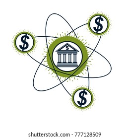 Banking and Finance conceptual logo, unique vector symbol. Banking system. The Global Financial System. Circulation of Money.