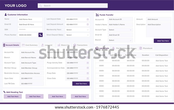 Banking,\
finance, credit union dashboard UI, clean and simple app interface.\
Dashboard user admin panel template for contact center agents and\
supervisors. Telecom sector. Vector\
template.