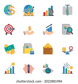 Banking And Finance Flat Color Icons Set 2 With White Background.