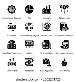 Banking and Finance Glyph Icons - Solid, Vectors