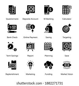 Banking and Finance Glyph Icons - Solid, Vectors