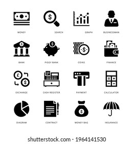 Banking and Finance Glyph Icons - Solid, Vectors