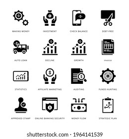 Banking and Finance Glyph Icons - Solid, Vectors