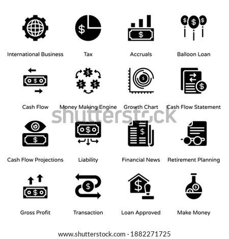 Banking and Finance Glyph Icons - Solid, Vectors