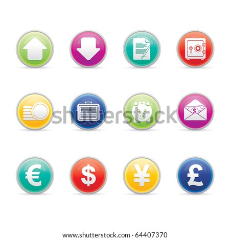 Banking and Finance icon set 18 - Colored Buttons Series.  Vector EPS 8 format, easy to edit.