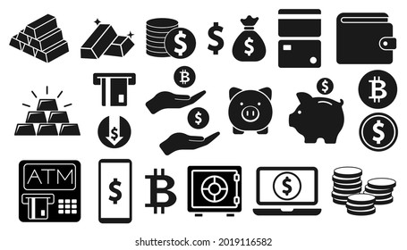 Banking and Finance icon. Set of Money and payment symbol. Vector illustration. Eps 10.