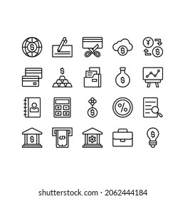 Vector de iconos de Banca y Finanzas simple con el estilo de contorno color negro