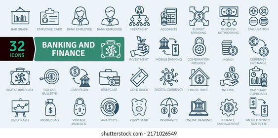 Banking and Finance Icons Pack.Thin line icons set. Simple vector icons