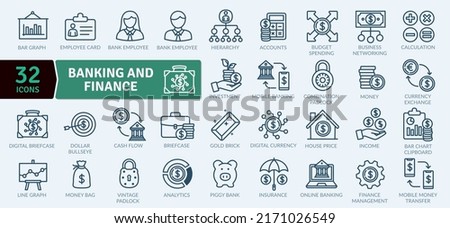 Banking and Finance Icons Pack.Thin line icons set. Simple vector icons