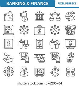 Banking & Finance Icons. Professional, pixel perfect icons optimized for both large and small resolutions. EPS 8 format. 2x size for preview.