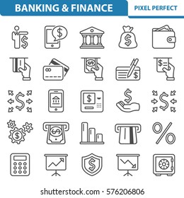 Banking & Finance Icons. Professional, pixel perfect icons optimized for both large and small resolutions. EPS 8 format. 2x size for preview.