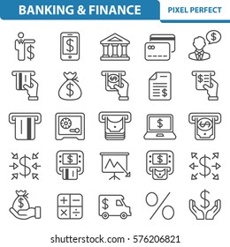 Banking & Finance Icons. Professional, pixel perfect icons optimized for both large and small resolutions. EPS 8 format. 2x size for preview.