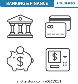Banking & Finance Icons. Professional, pixel perfect icons optimized for both large and small resolutions. EPS 8 format. 5x size for preview.