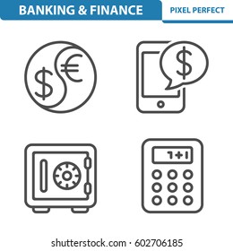 Banking & Finance Icons. Professional, pixel perfect icons optimized for both large and small resolutions. EPS 8 format. 5x size for preview.