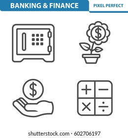 Banking & Finance Icons. Professional, pixel perfect icons optimized for both large and small resolutions. EPS 8 format. 5x size for preview.
