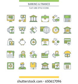 Banking and finance icons set. Modern icons on theme commerce, payments, business and deposits