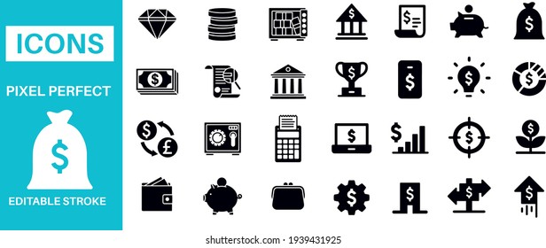 Iconos bancarios y financieros diseño vectorial