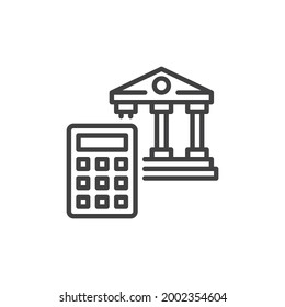 Icono de línea bancaria y financiera. signo de estilo lineal para concepto móvil y diseño web. Icono de vector de contorno de la calculadora y del banco. Símbolo, ilustración del logotipo. Gráficos vectoriales